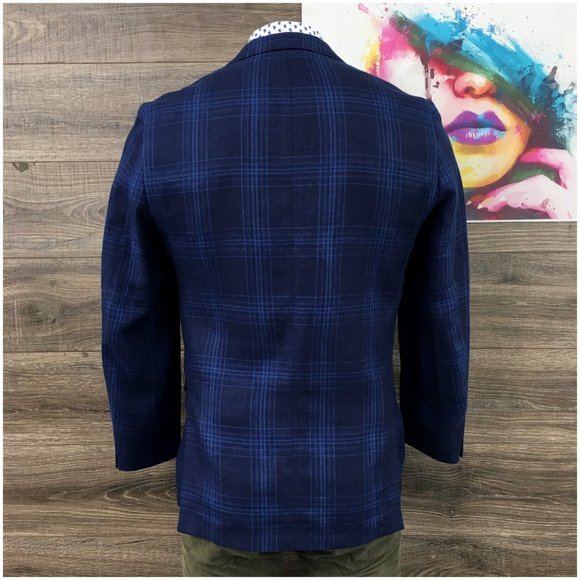 TALLIA Mens Blazer Sport Coat Two Button Casual‎ Jacket Size 38L Linen Blue Suit - Picture 6 of 13